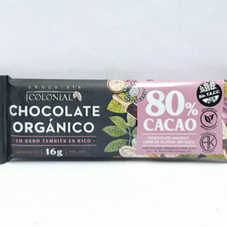 Chocolate Orgánico en Barrita x 16 Gr. Colonial (80% Cacao)