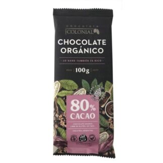Chocolate Orgánico en Tableta x 100 Gr. ´´Colonial´´ (80% Cacao)