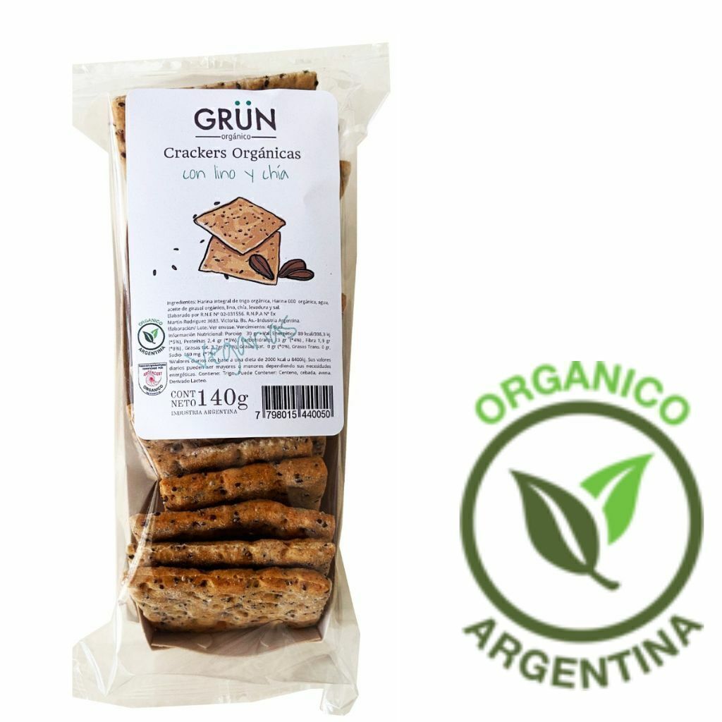 Crackers Integrales Orgánicas con Semillas x 160 Gr. Grun