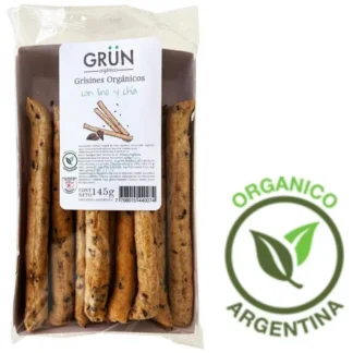 Pack x 5 Unidades de Grisines Integrales Orgánicos con Semillas de Chia & Lino x 145 Gr. Grun