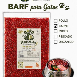Alimento Natural Crudo para Gatos x 1/2 Kg. Patitas Verdes (Sabor: Carne de Vaca) -Freezado-