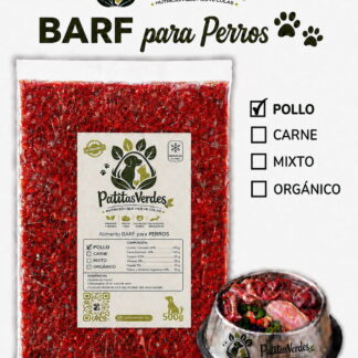 Alimento Natural Crudo para Perros x 1/2 Kg. Patitas Verdes (Sabor: Carne de Pollo) -Freezado-