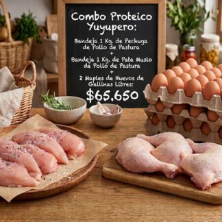 Combo Proteico Yuyupero (Incluye: Bandeja 1 Kg. Pechuga Deshuesada de Pollo + Bandeja 1 Kg. Pata Muslo de Pollo + 2 Maples de Huevos de Gallinas Libres)